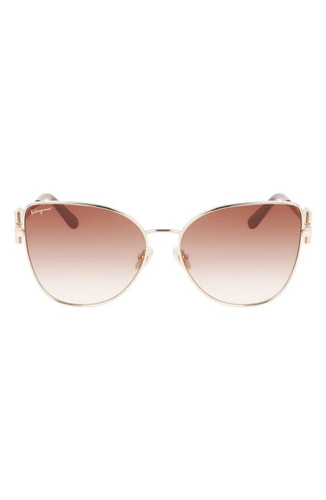 FERRAGAMO 60mm Gradient Cat Eye Sunglasses in Gold/Brown Gradient at Nordstrom