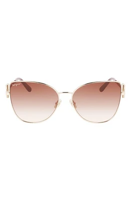 FERRAGAMO 60mm Gradient Cat Eye Sunglasses in Gold/Brown Gradient at Nordstrom