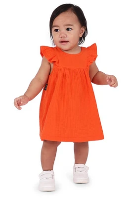 TINY TRIBE Flutter Sleeve Cotton Gauze Dress Tangerine at Nordstrom,