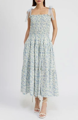 En Saison Egret Floral Cotton Maxi Dress White Light Blue at Nordstrom,