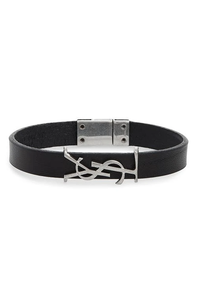 Saint Laurent Opyum YSL Leather Bracelet in Nero/Silver at Nordstrom, Size Large