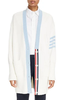 Thom Browne 4-Bar Oversize Cotton V-Neck Cardigan White at Nordstrom, Us