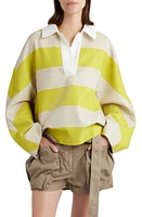 Dries Van Noten Block Stripe Oversize Cotton & Linen Blend Rugby Shirt in Lime 201 at Nordstrom, Size Medium