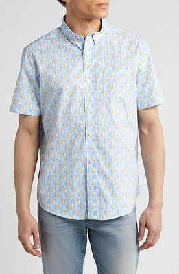 Johnston & Murphy Pineapple Print Short Sleeve Cotton Button-Down Shirt White at Nordstrom,