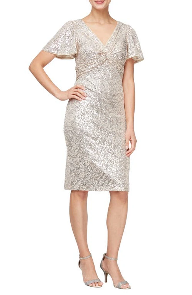 Alex Evenings Sequin Cocktail Sheath Dress Taupe at Nordstrom,