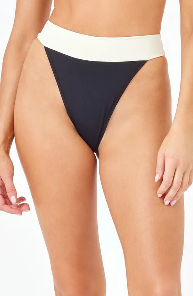 LSPACE Lola Bitsy High Cut Bikini Bottoms Black/Cream at Nordstrom,