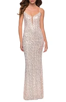 La Femme Deep V-Neck Sequin Gown at Nordstrom,