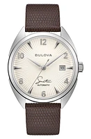 BULOVA Frank Sinatra Fly Me to the Moon Leather Strap Watch, 39mm in Silver-Tone at Nordstrom