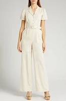 PAIGE Aislee Belted Linen Blend Jumpsuit Parchment at Nordstrom,