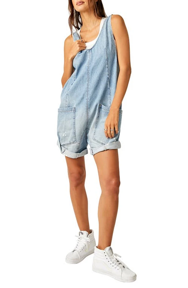 Free People High Roller Denim Short Overalls Bright Eyes at Nordstrom,