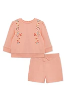 Little Me Eyelet Embroidered Sweatshirt & Shorts Set Pink at Nordstrom,