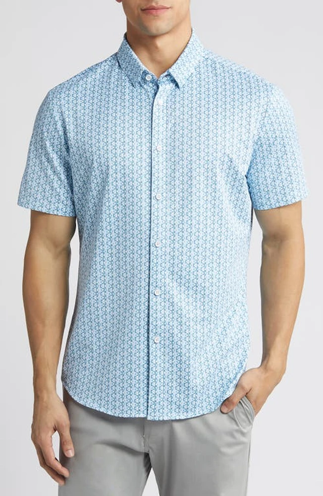 Mizzen+Main Halyard Trim Fit Short Sleeve Performance Button-Up Shirt Medium Blue at