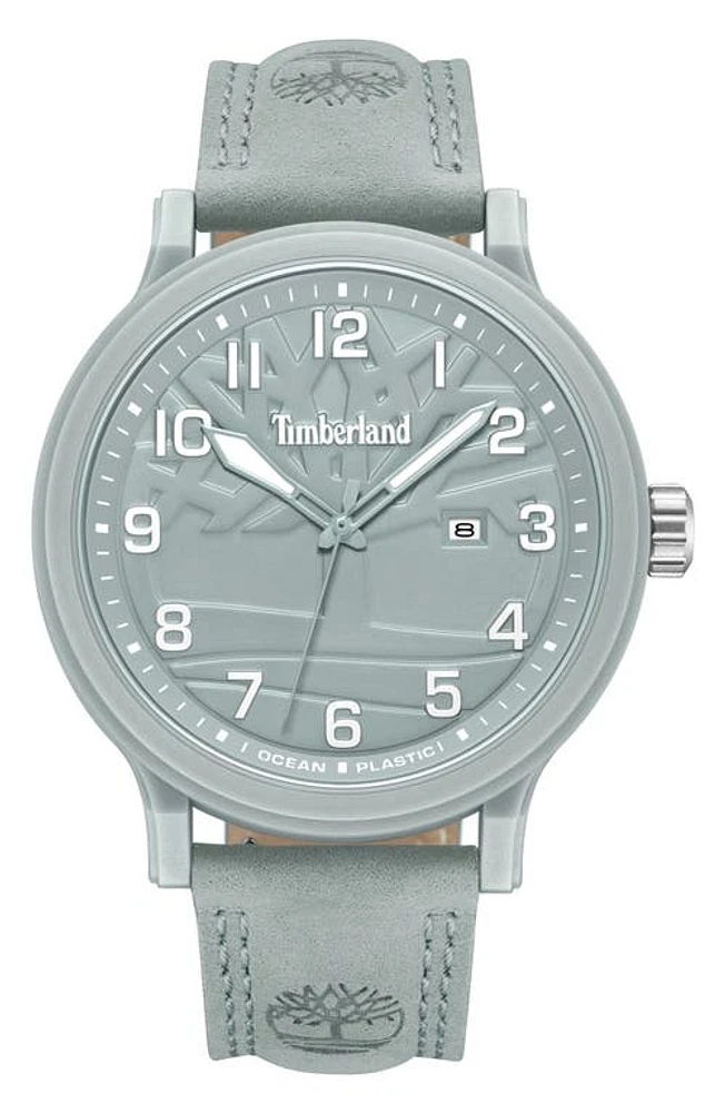 Timberland Leather Strap Watch, 46mm in Grey at Nordstrom