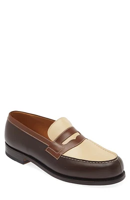 JM WESTON 180 Penny Loafer Dark Brown /Ivory /Brown at Nordstrom,