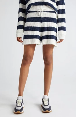 Eleventy Stripe Cotton & Linen Blend Drawstring Sweater Shorts White And Navy at Nordstrom,