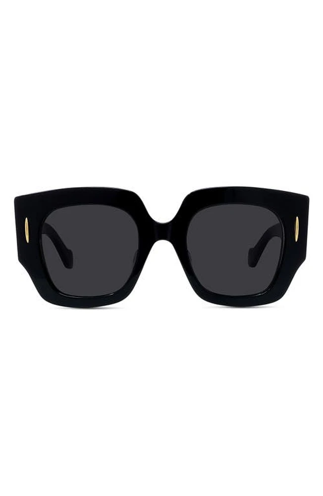 Loewe Anagram 50mm Small Geometric Sunglasses in Shiny Black /Smoke at Nordstrom