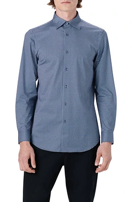 Bugatchi OoohCotton Abstract Print Button-Up Shirt Navy at Nordstrom,