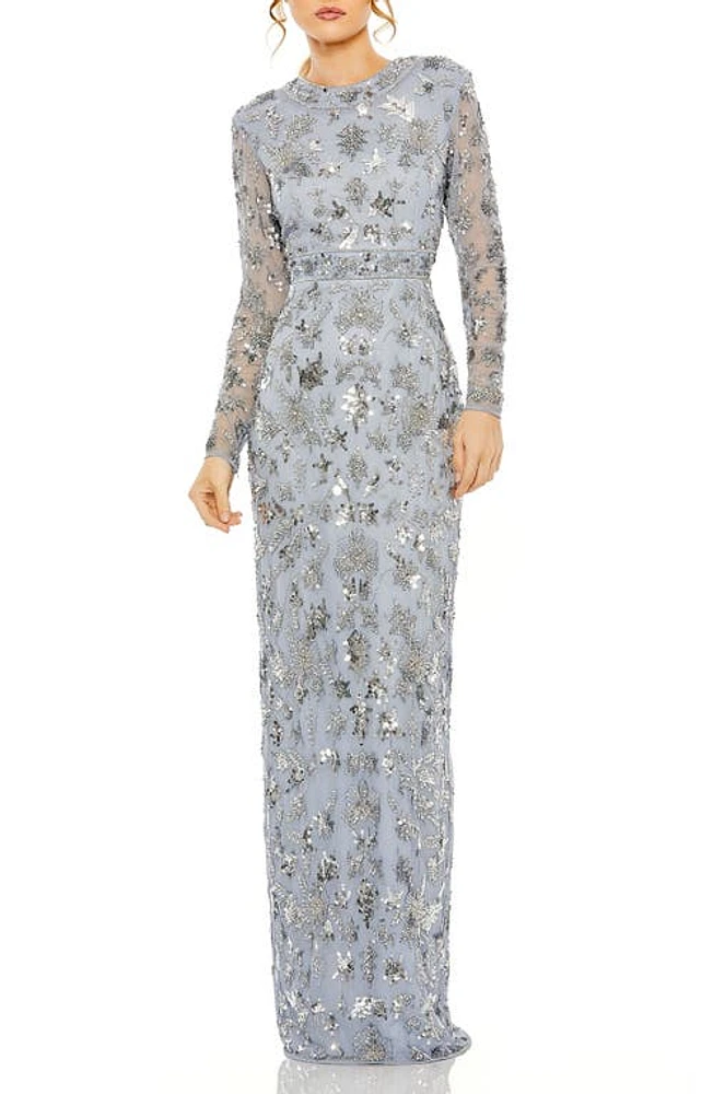 Mac Duggal Sequin Long Sleeve Gown Slate Blue at Nordstrom,