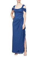 Alex Evenings Cold Shoulder Ruffle Glitter Chiffon Gown at Nordstrom