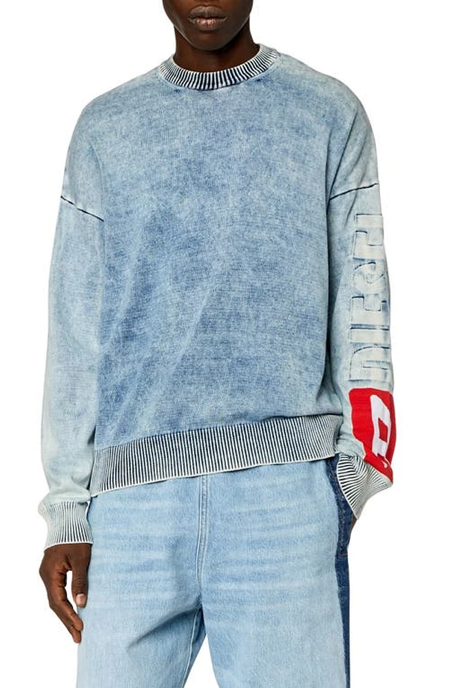 DIESEL K-Zeros Denim Effect Cotton Blend Sweater Blue at Nordstrom,