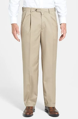 Berle Self Sizer Waist Pleated Lightweight Plain Weave Classic Fit Trousers Tan at Nordstrom, X