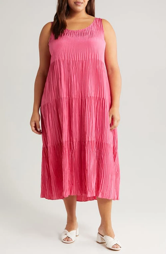 Eileen Fisher Textured Sleeveless Silk Midi Dress in Geranium at Nordstrom, Size 1X