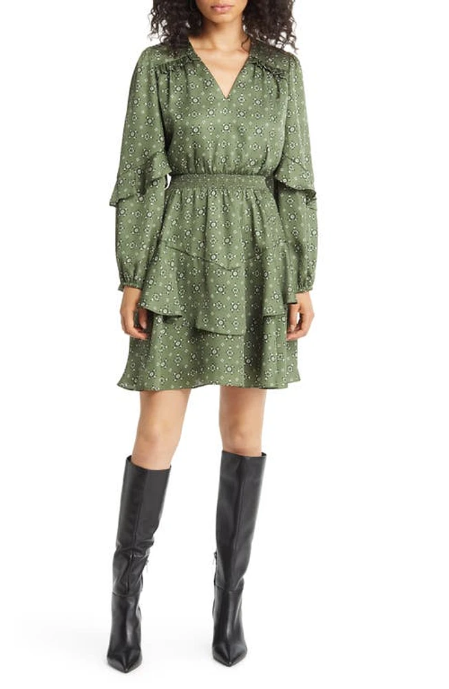 Sam Edelman Foulard Long Sleeve A-Line Minidress Loden at Nordstrom,