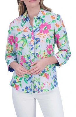 Foxcroft Luna Floral Button-Up Shirt Blue Multi at Nordstrom,