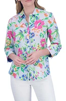 Foxcroft Luna Floral Button-Up Shirt Blue Multi at Nordstrom,