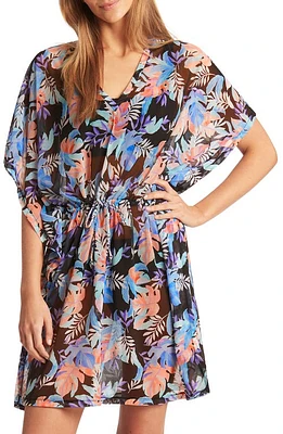 Sea Level Frond Print Caftan Cover-Up Dress Black at Nordstrom,