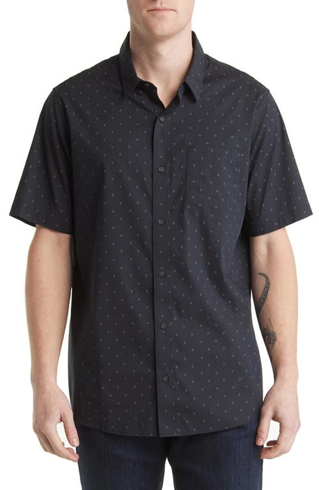 TravisMathew Better Not Diamond Print Short Sleeve Button-Up Shirt in Black at Nordstrom, Size Small