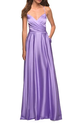 La Femme Sleeveless Satin Gown Lavender at Nordstrom,