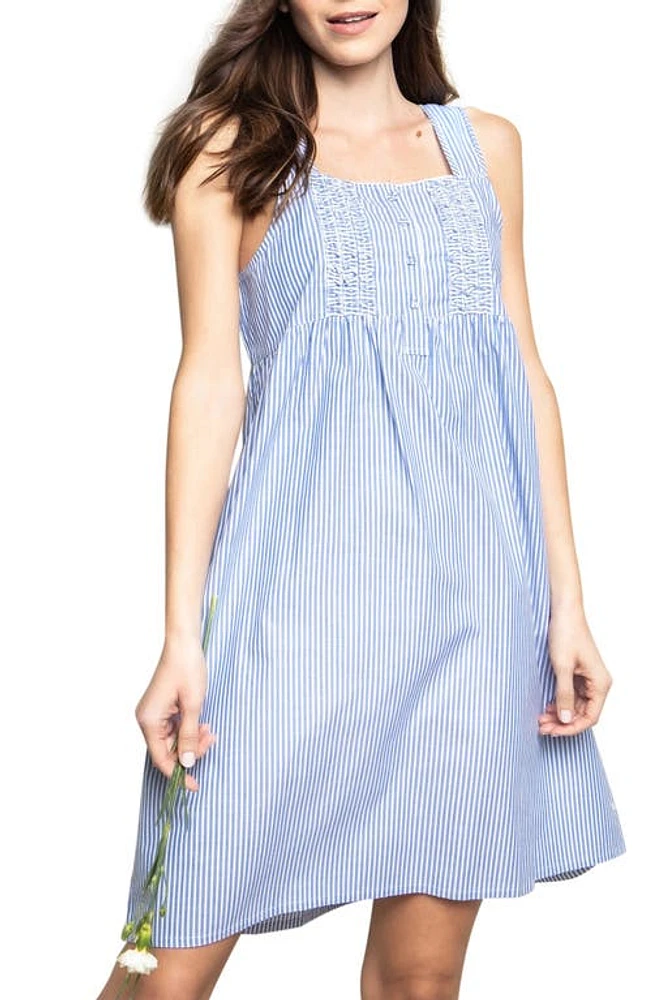 Petite Plume Stripe Cotton Nightgown Blue at Nordstrom,