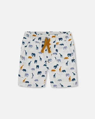 Deux Par Deux Little Boy's Poplin Short White Printed Jungle Friends at Nordstrom, Size 2T