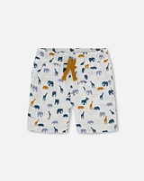 Deux Par Deux Little Boy's Poplin Short White Printed Jungle Friends at Nordstrom, Size 2T