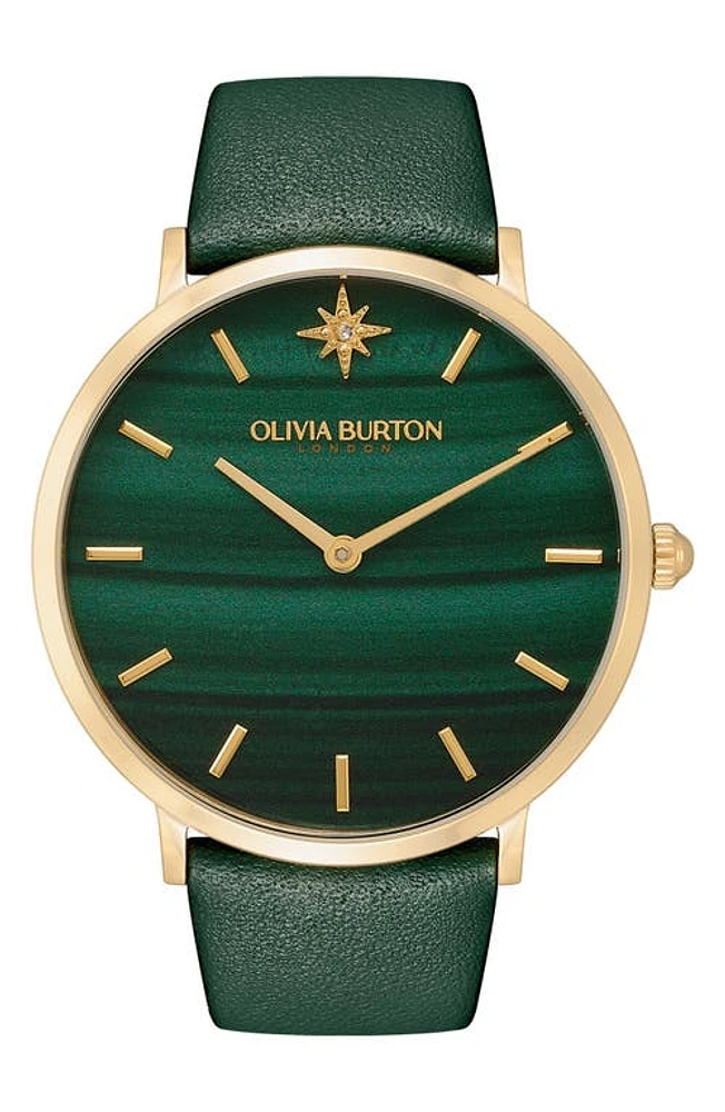 Olivia Burton Celestial Leather Strap Watch, 40mm in Green at Nordstrom