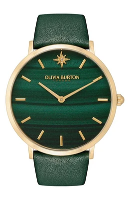 Olivia Burton Celestial Leather Strap Watch, 40mm in Green at Nordstrom