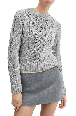 MANGO Metallic Braided Cable Sweater Silver at Nordstrom,