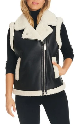 Sanctuary Bonded Faux Leather & Shearling Vest Black Cream at Nordstrom,