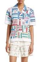 Bode Patchwork Oxford Short Sleeve Button-Up Shirt in Blue Multi at Nordstrom, Size Small