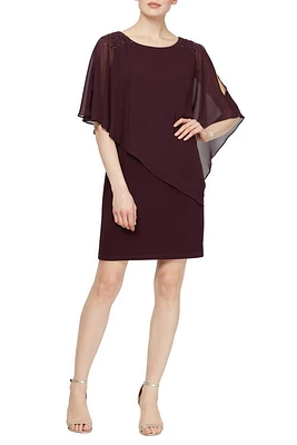 SL FASHIONS Chiffon Overlay Beaded Detail Sheath Dress at Nordstrom,