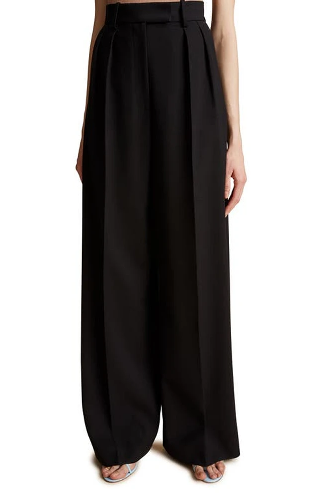 Khaite Teyana Stretch Crepe Wide Leg Pants in Black at Nordstrom, Size 2