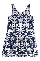 Mini Boden Kids' Woodblock Print Drop Waist Cotton Tank Dress College Navy Animal at Nordstrom,