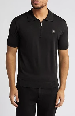 HUGO Sayfong Quarter Zip Sweater Polo Black at Nordstrom,