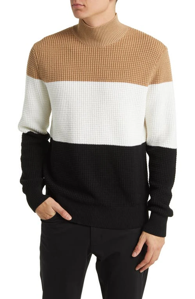 BOSS Maurelio Mock Neck Cotton & Wool Waffle Sweater Black at Nordstrom,