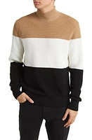 BOSS Maurelio Mock Neck Cotton & Wool Waffle Sweater Black at Nordstrom,