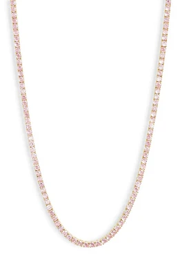 SHYMI Classic Cubic Zirconia Tennis Necklace in Gold/Pink at Nordstrom, Size 13