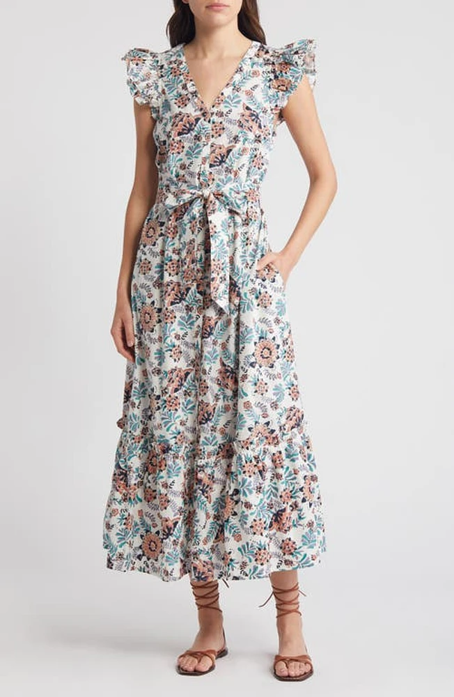 Cleobella Noricel Tie Belt Organic Cotton Maxi Shirtdress Miramonte Print at Nordstrom,