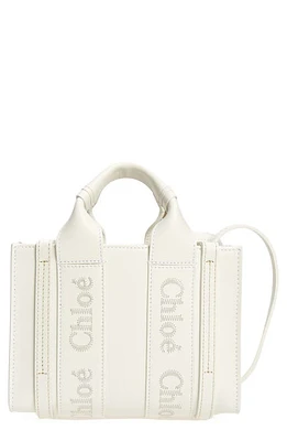 Chloé Mini Woody Leather Tote in White 101 at Nordstrom