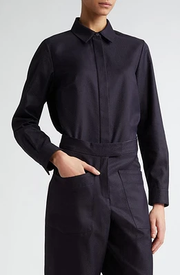 PARTOW Lara Cotton Jacquard Crop Button-Up Shirt Black at Nordstrom,